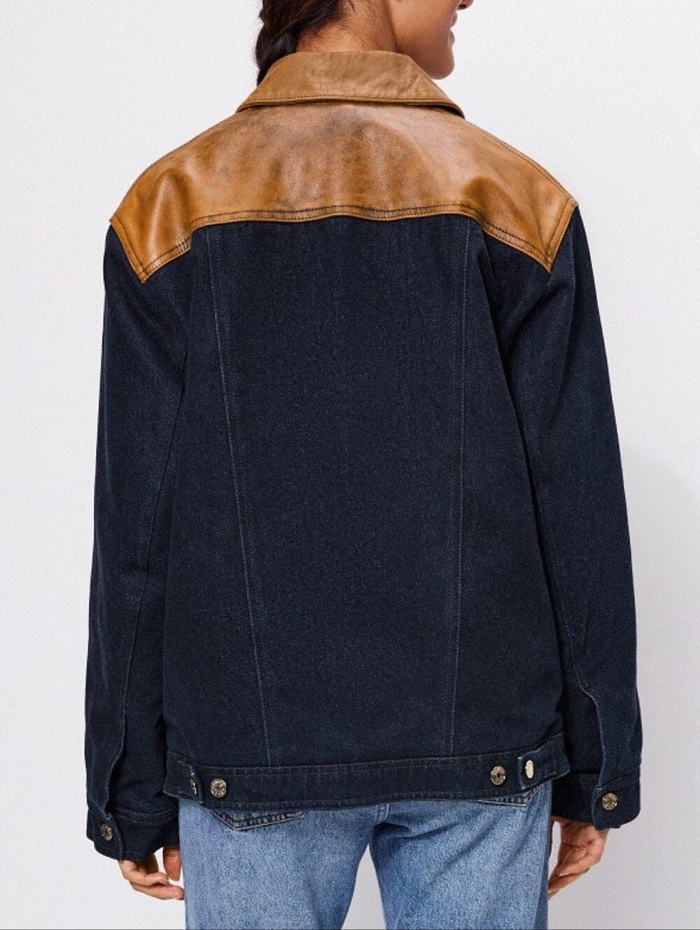 Sandro Raphael Denim Jacket With Leather Detail Long Sleeve Front Button Size L - Picture 2 of 16